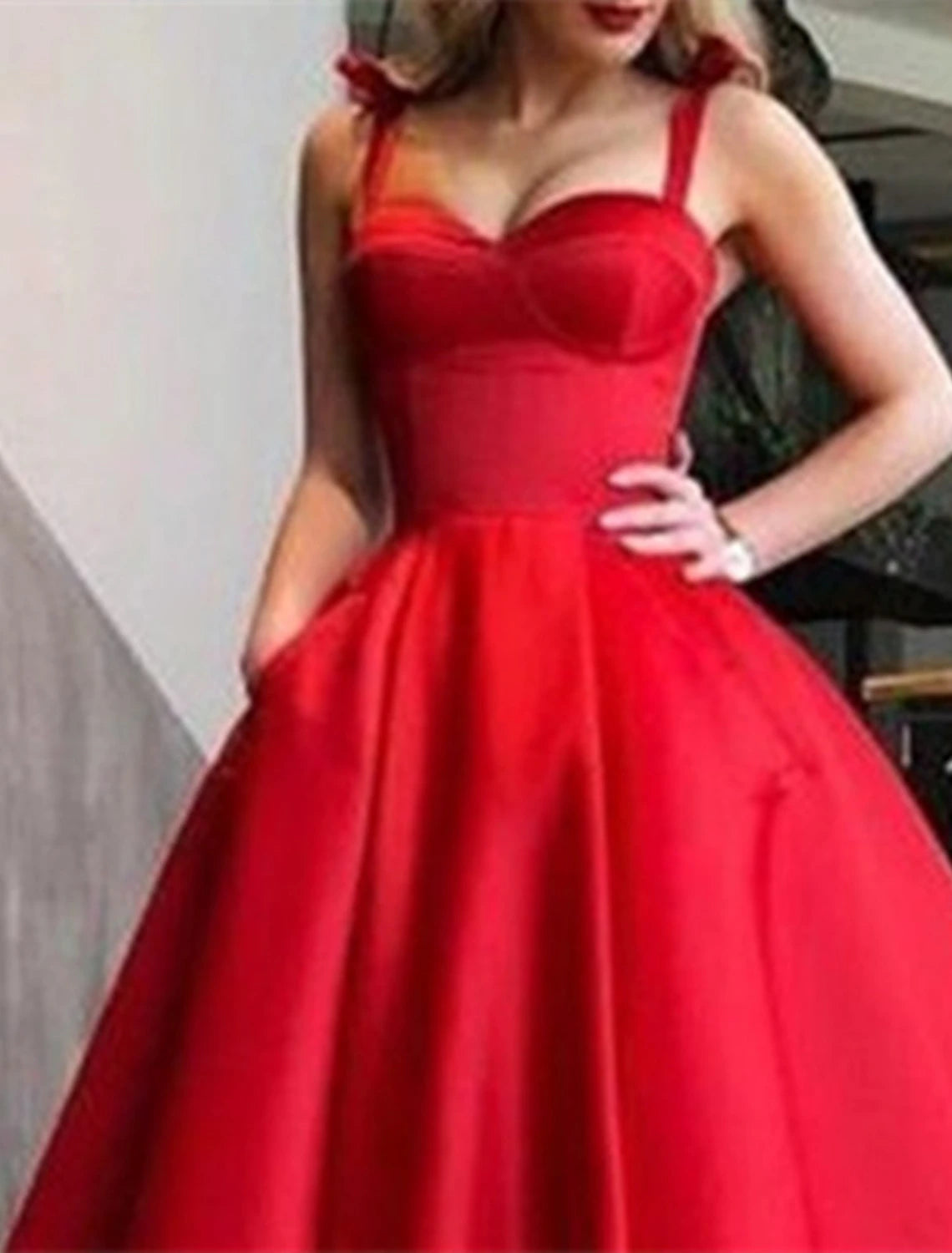 A-Line Elegant Sleeveless Spaghetti Strap Satin with Pleats Tea Length Homecoming Dresses